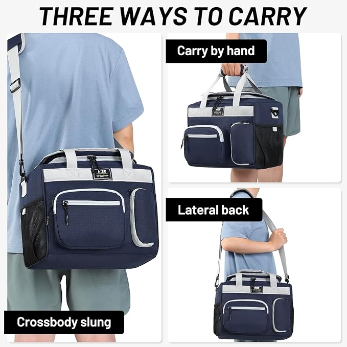 MIER Large Lunch Box for Men Women Adult Insulated Soft Sided Cooler 30 Can Leakproof Lunch Bag Collapsible for Work Travel Camping Beach, 18L (Blue-No Luggage Strap)