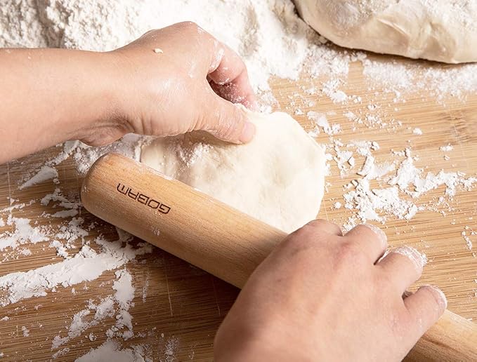 GOBAM Wood Rolling Pin, Large - Dough Roller for Pasta, Cookies, Pie, Pizza, Chapati, Fondant, Rolling Pins for Baking, Bread Making Tools and Supplies - 14.5 x 1.6 Inches