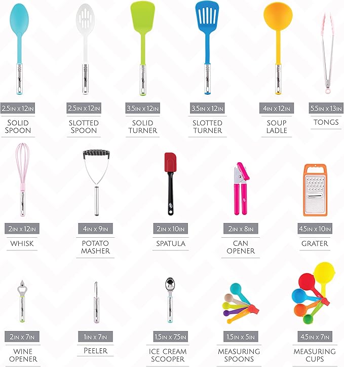 Kitchen Utensils Set, Cooking Utensil Set Kitchen Gadgets, Pots and Pans set Nonstick and Heat Resistant, 24 Pcs Nylon and Stainless Steel, Spatula Set, Apartment Essentials Kitchen Cookware Sets