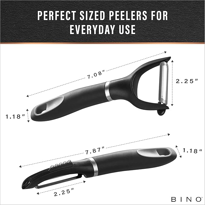 BINO Stainless Steel 2-Piece Peeler Set - Dark Grey | 1-Piece Y-Shaped + 1-Piece Swivel l Multifunctional Kitchen Grip Peelers | Fruits & Vegetables Peelers | Hand Peelers | Kitchen & Cooking Prep