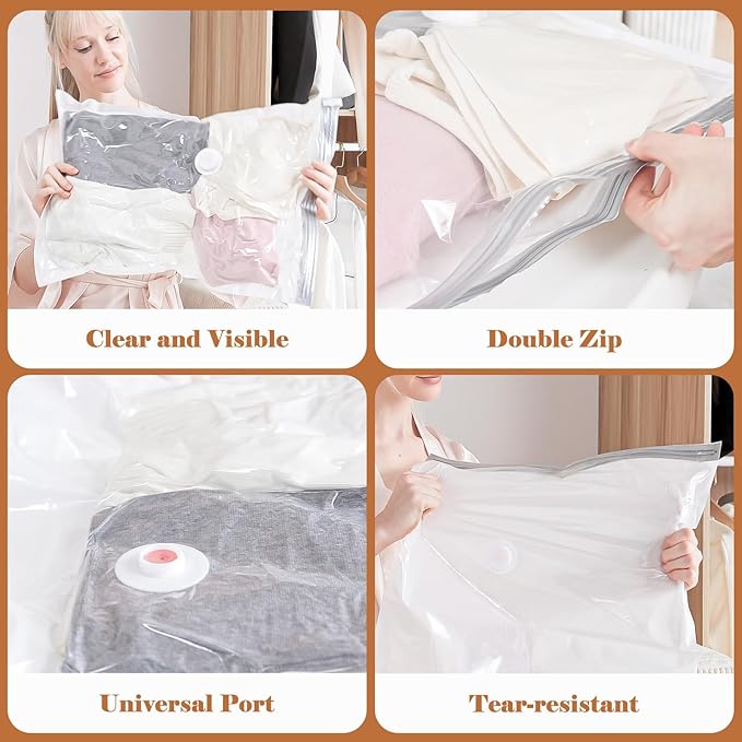 Vacuum Seal Bags for Clothing, 20 Pack Vacuum Storage Bags with Rechargeable Cordless Air Pump(5J+5L+5M+5S), Space Saver Bags for Clothes Blanket Duvets Pillows Comforters Travel