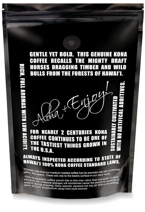 Blue Horse 100% Kona Coffee, Light Roast, Arabica Whole Beans, 1 lb (16 oz) Bag, Farm Fresh, Authentic Hawaiian Coffee from the Big Island