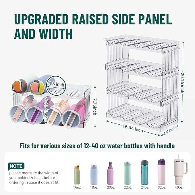Large Tumbler Organizer for 8 Stanley Cup, Kitchen Organizers and Storage for Stanley Cup Accessories, Stackable Water Bottle Organizer Fits 20/30/40 oz Cup, Good for Fridge Kitchen Storage