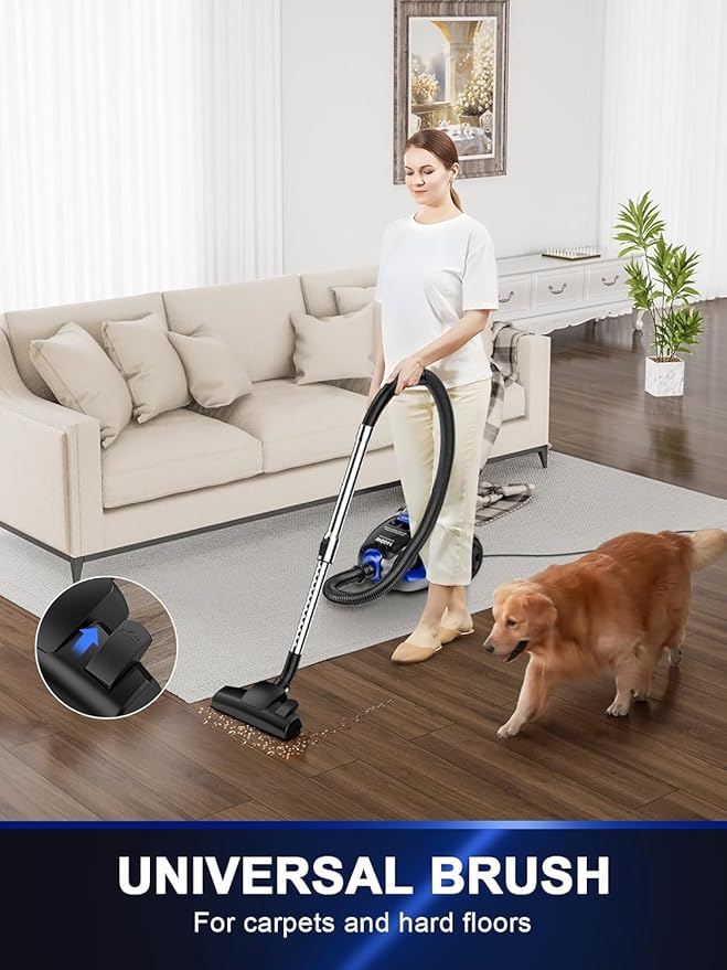 Canister Vacuum Cleaner, 32Kpa 1600W Bagless Vacuum Cleaner, Dust Full Indicator, H13 HEPA Filter, 3.7Qt Large Capacity, Lightweight Vac for Hard Floors, Carpet, Pet, Upholstery, Blue