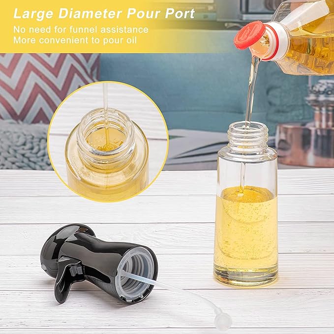 Olive Oil Sprayer for Cooking, 200ml Glass Oil Dispenser Bottle Spray Mister, Refillable Food Grade Oil Vinegar Spritzer Sprayer Bottles for Kitchen, Air Fryer, Salad, Baking