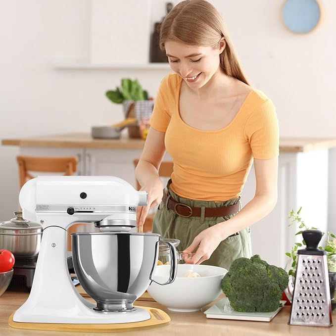 Mixer Slider Compatible with Kitchen aid Bowl Lift 4 .5-5 Qt Stand Mixer Bamboo- Kitchen Countertop Storage Mover Sliding Caddy for Kitchen Aid 4 .5-5 Qt Mixer (4 .5-5 Qt with handle-Natural)