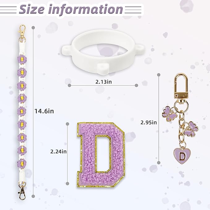 Cute Letter Charm Set Compatible with Owala Water Bottle 24 oz, 32 oz, 40 oz, Owala Kids, Owala Coffee Tumbler, Owala FreeSip – Includes Handle Strap, for Owala Accessories & Stanley Cup Accessories