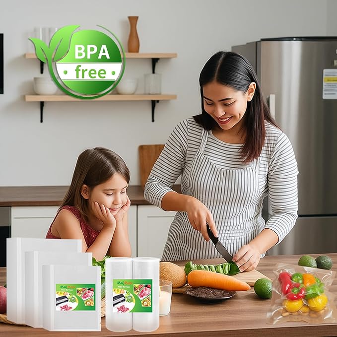 MakMeFre 300 Quart Size 8" x 12" Vacuum Sealer Bags with BPA Free and Heavy Duty,Great for Food Storage Vaccume Sealer PreCut Bag