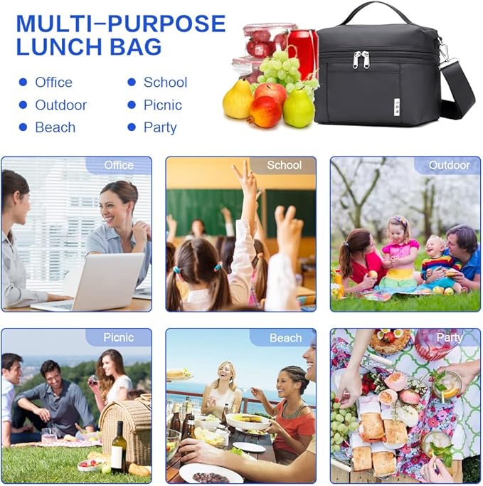 NOL Natural Organic Lifestyle Small Insulated Lunch Bags for Women Cooler Bag Lightweight Nylon Waterproof Lunch Box For Work（Small，Black）