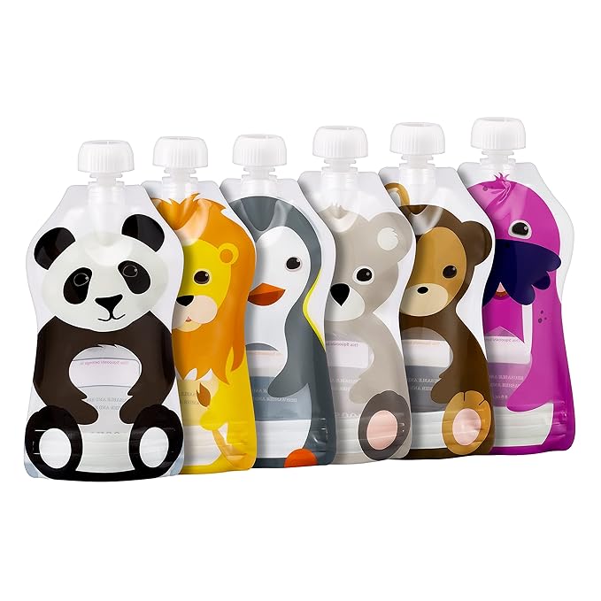 Squooshi Reusable Baby Food Pouches for Toddlers | BPA Free Plastic, Food Safe, Freezer Safe | Refillable for Applesauce Yogurt & Puree Squeeze Pouch | 6 Pack | 5 oz