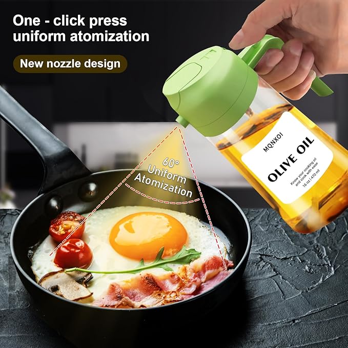 2 in 1 Glass Oil Sprayer & Dispenser,16oz/470ml Olive Cooking, Air Fryer, and Salad, for Kitchen Gadgets and Air Fryer Accessories, w/Stickers (Green)