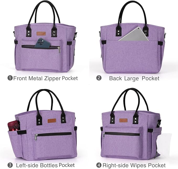 Insulated Lunch Bag for Women Men,Adult Lunch Box for Women with Adjustable Shoulder Strap,Portable Large Lunch Tote Bag for Office Work Picnic Beach,Reusable Lunch Cooler Bag