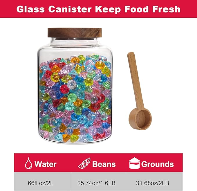 Glass Coffee Storage Jar with Lids Scoop Round Glass Coffee Ground Containers Borosilicate Glass Food Canister for Cereals Oats Beans Nut Sugar Candy Spice Rice Tea