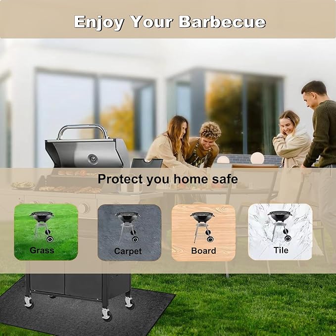 BBQ Grill Mat for Outdoor Grill, 65 x 51 inches Heavy Duty Thickened Under Grill Mats, Oil-Proof Waterproof Floor Protector for Deck and Patio