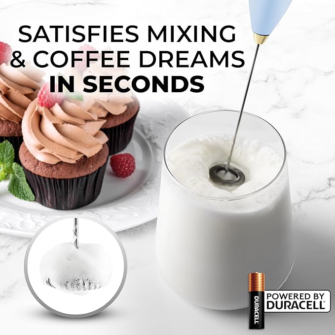 Zulay Kitchen Powerful Milk Frother Wand With 4 AA Duracell Batteries - Ultra Fast Handheld Drink Mixer - Electric Whisk Foam Maker for Coffee, Lattes, Cappuccino, Matcha, Hot Chocolate & Creamer