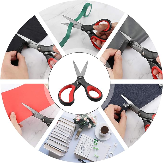 LIVINGO 2 Pack 8" Titanium Non-Stick Scissors, Professional Stainless Steel Comfort Grip, All-Purpose, Straight Office Craft Scissors for DIY(Red/Black)