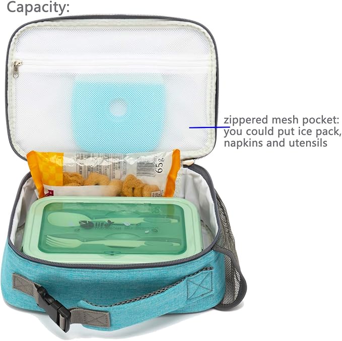 FlowFly Kids Lunch box Insulated Soft Bag Mini Cooler Back to School Thermal Meal Tote Kit for Girls, Boys, Sea Blue