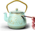 Toptier Teapot with Removable Infuser, Cast Iron Tea Kettle Stovetop Safe, Squirrel Design Tea Pot Coated with Enameled Interior for 32 Ounce (950 ml), Aqua