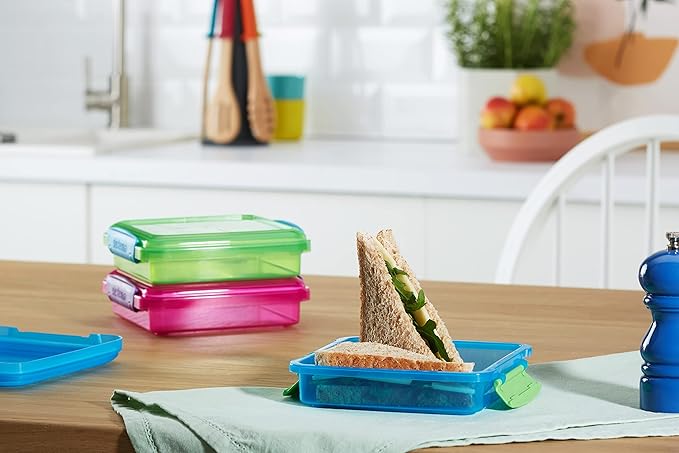 Sistema 3-Piece Sandwhich Containers for Lunch Boxes and Meal Prep, Dishwasher Safe, 1.9-Cup, Blue/Green/Pink