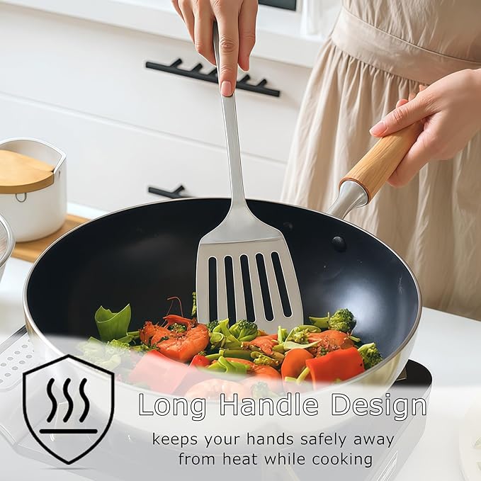 Cooking Utensils Set 4pcs - Stainless Steel Kitchen Utensils, Heavy Duty Metal Utensils Set with Stainless Steel Spatula Set Wok Spatula, Serving Spoons, Ergonomic Handle and Dishwasher Safe