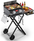 Portable Propane Gas Griddle with Collapsible Stand, Non-Stick Enameled Cast Iron, 342 SQ.IN Cooking Space, 2 Burners Flat Top Griddles for Camping, Tailgating, Outdoor Cooking