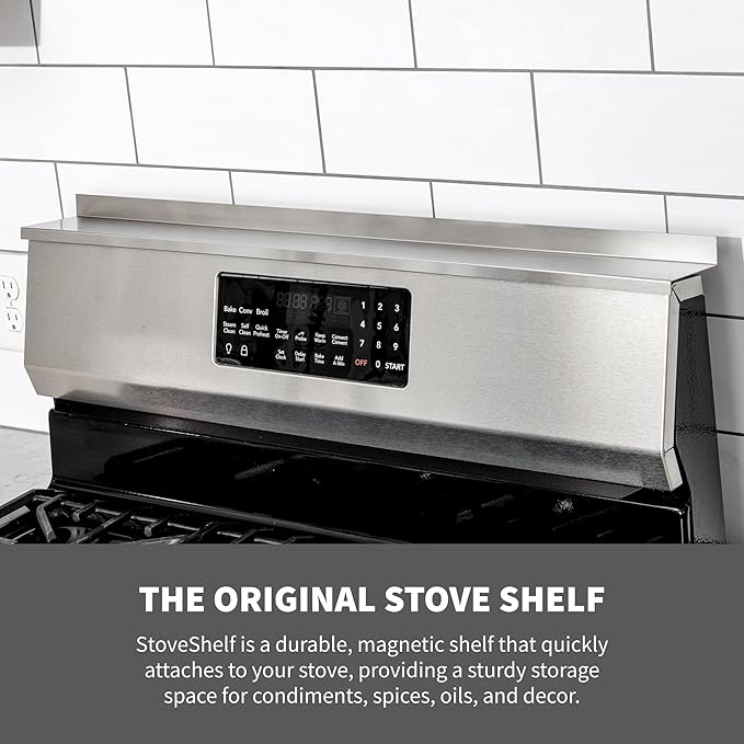StoveShelf 24" Apartment Length White Magnetic Shelf for Kitchen Stove - Kitchen Storage Solution with Zero Installation - Over Stove Spice Rack Organizer