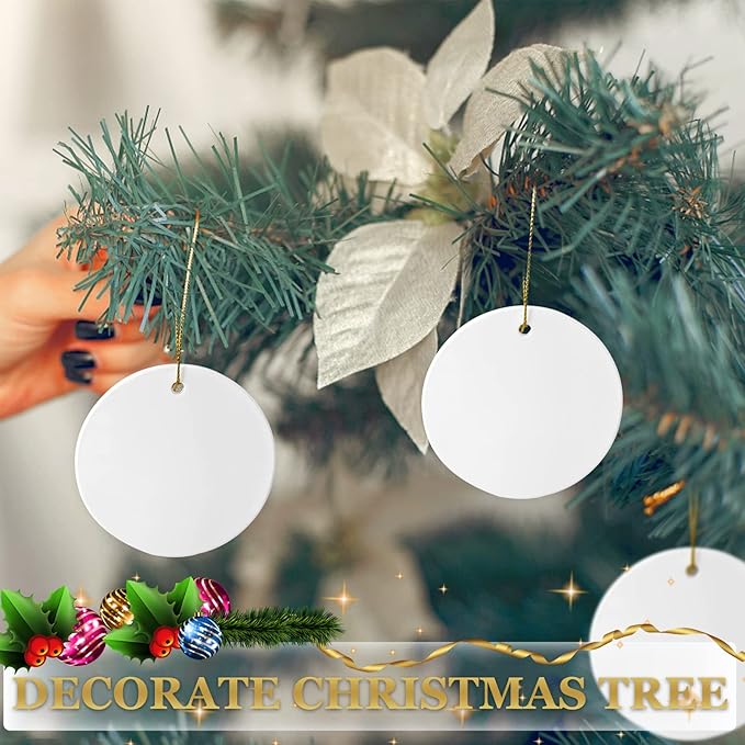 Sublimation Ceramic Ornament Blanks - 25PC Bulk White Round Porcelain Discs for Heat Press Printing - Personalized Xmas Tree Keepsake Crafts Gift