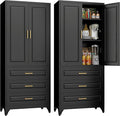 75" Tall Metal Storage Cabinet, Kitchen Pantry Storage Cabinets with Doors and Shelves, Black Pantry Cabinet with 3 Drawer, Utility Kitchen Cupboard, Large Steel Cabinets for Dining Room
