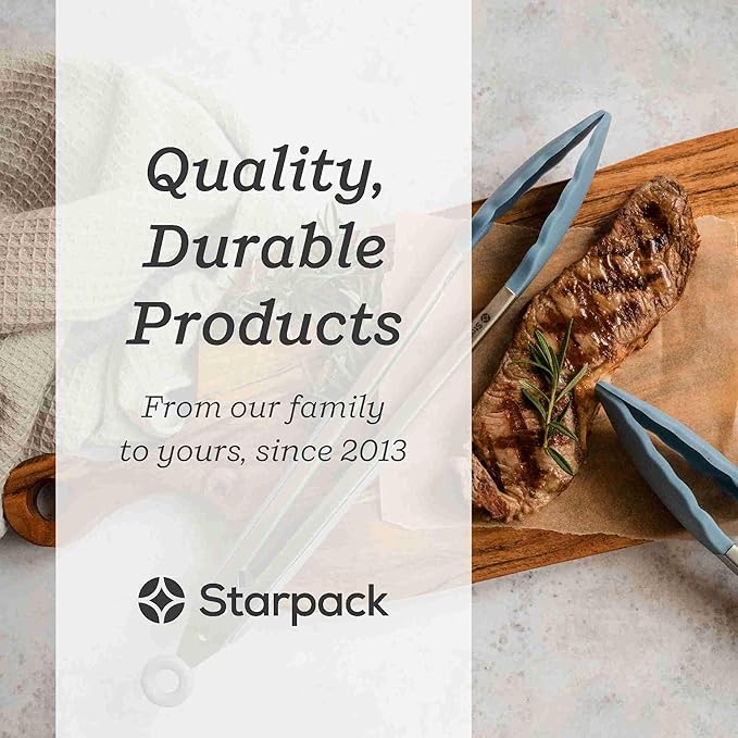 Starpack 'Get a Grip' Silicone Kitchen Tongs for Cooking 12 Inch - BBQ Silicone Tongs for Grill Heat Resistant to 600°F - Stainless Steel Utensils with Non Stick Rubber Tips for Serving Food