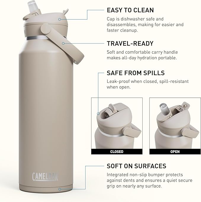 CamelBak Thrive Flip Straw Insulated Stainless Steel Water Bottle Stone, 40oz