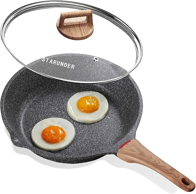 Induction Nonstick Skillet Frying Pan,Swiss medical stone Omelette Pan, Scratch-Resistant Safe Cookware Set，PFOA Free (9.5 inch)