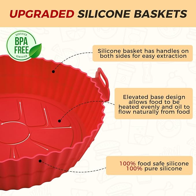 Buauty 3 Pack Air Fryer Silicone Liners 8inch Air Fryer Silicone Pot Reusable Food Grade Silicone Airfryer Liners Baking Basket Accessories Replacement of Flammable Disposable Parchment Paper
