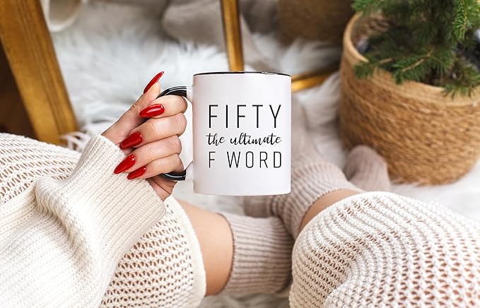 Gelid Fifty The Ultimate F Word - 50th Birthday Gifts for Women and Men - Funny Bday Gift Idea for Mom Dad Husband Wife - 50 Year Old Funny 11 oz Tea Cup Coffee Mug
