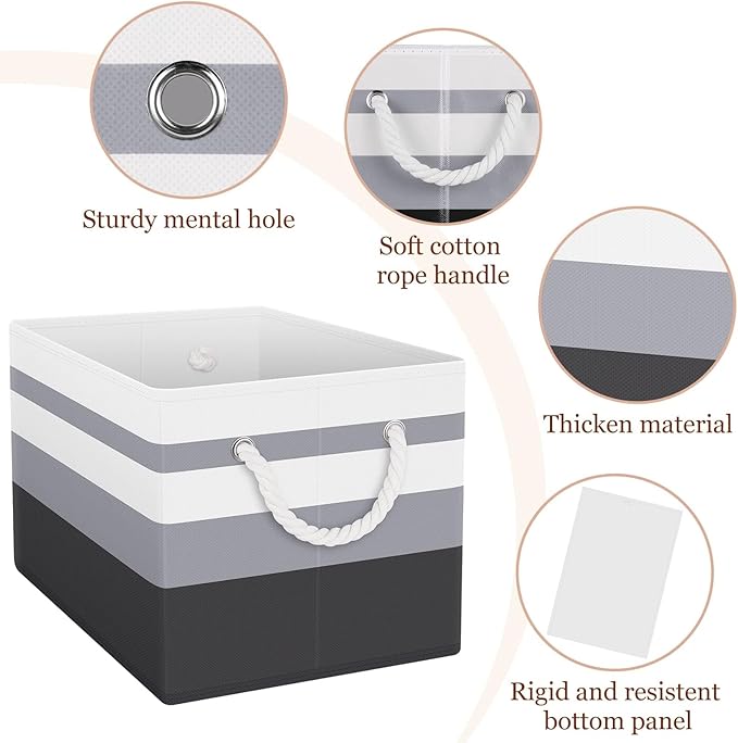 Fab totes Storage Bins [4-Pack], Foldable Storage Baskets for Organizing Toys, Books, Shelves, Closet, Large Storage Box with Rope Handles, Sturdy Organizer Bins,Gradient Grey