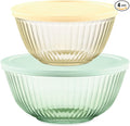 Pyrex Colors Tinted 4-PC, Small/Medium Glass Mixing Bowls With Lids, Nesting Space Saving Set of Bowls For Prepping and Baking, 1.3QT & 2.3QT