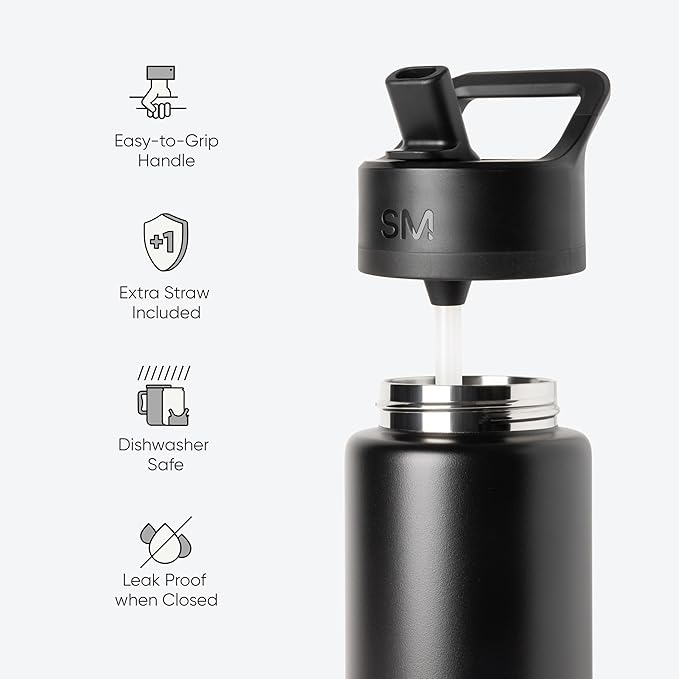 Simple Modern Kids Water Bottle with Straw Lid Vacuum Insulated Stainless Steel Metal Thermos Bottles | Reusable Leak Proof BPA-Free Flask for School | Summit Collection | 18oz, Almond Birch