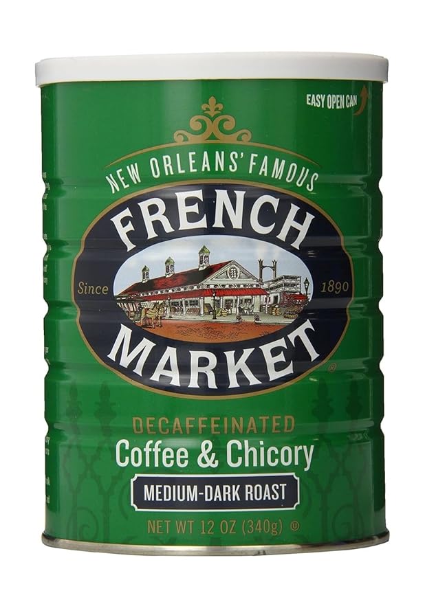 French Market Coffee & Chicory Decaffeinated Medium-Dark Roast Ground Coffee, 12oz Can (Pack of 1)