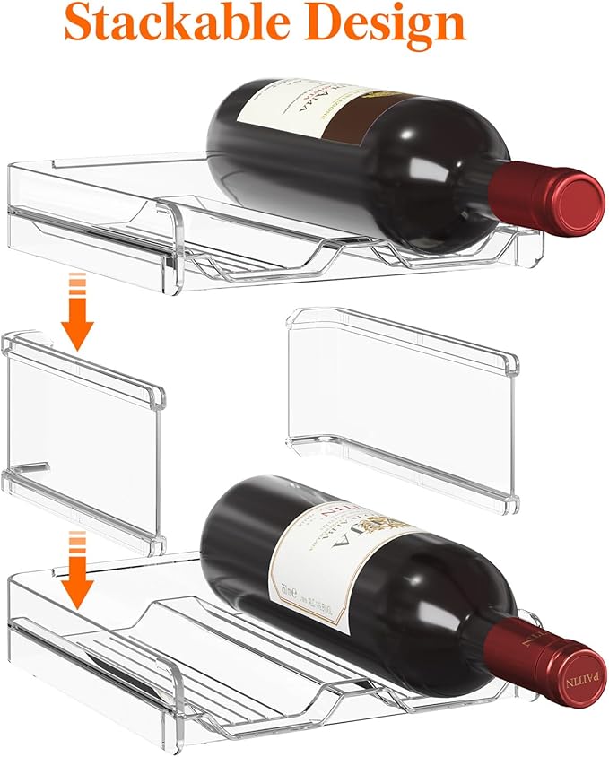 Lifewit Plastic Stackable Wine Rack for refrigerator, Cabinet, Countertop,Wine Bottle Holder, Water Bottle Organizer for Fridge, Pantry, Hold 8 Bottles