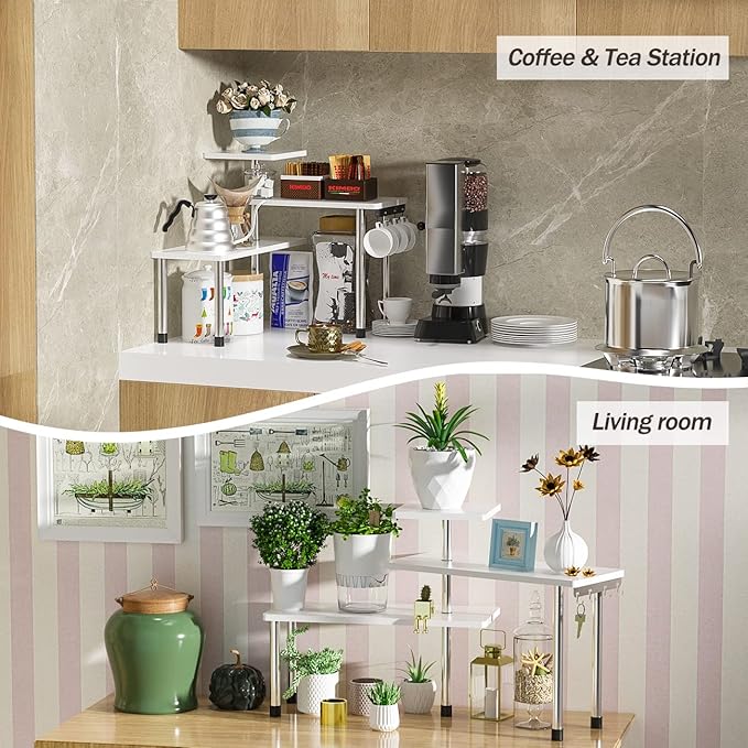 ZHWS Bathroom Counter Organizer Corner Shelf – Bathroom Organization Bamboo 3 Tier Spice Rack Makeup Organizer Bookshelf Space Saving Rack Kitchen Office Living Room (White)