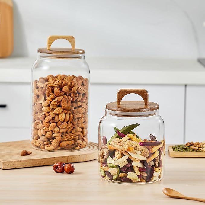 Sweejar Glass Jars for Laundry Room Organization, 90 ounce Laundry Pods Container, Glass Food Storage Jars with Airtight Lid, 2 Pack, Hand Lid