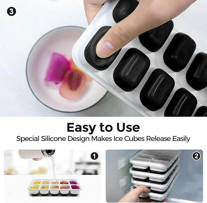 DOQAUS Ice Cube Trays 4 Pack, 40 pcs Silicone Ice Cubes Tray Maker with Spill-Resistant Removable Lid, Easy Release & Pop out, LFGB and BPA Free, Stackable Flexible, for Soup, Food, Cocktail, Coffee