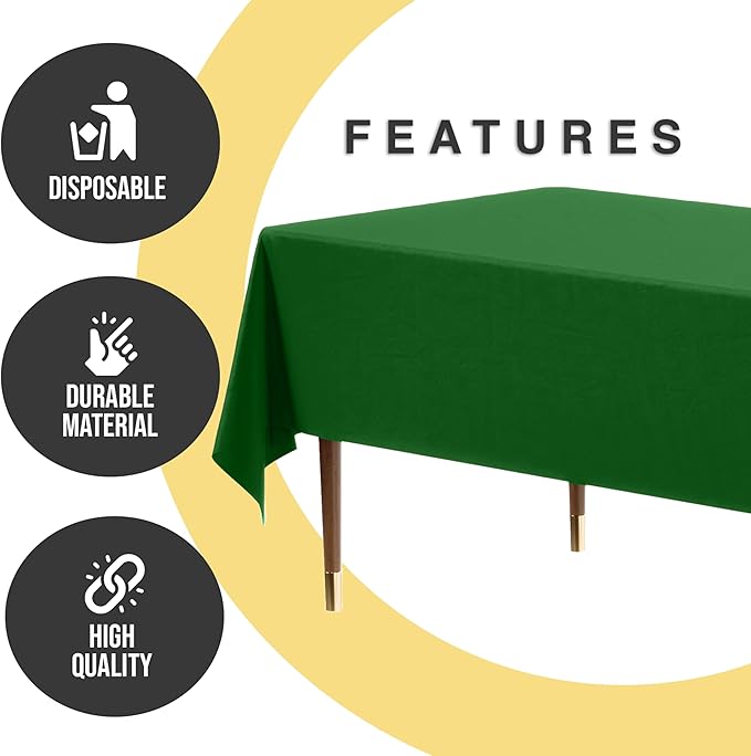 Party Solids 66% Thicker Premium Plastic Table Cloth Rectangle Table Cover 0.5 Mil 6 Pack Emerald Green Table Cloth 54 Inch x 108 Inch Disposable Tablecloth Won't Tear Easily Like Cheap Thin Brands
