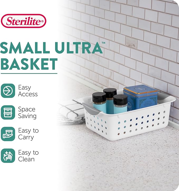 Sterilite 36-Pack Ultra Basket, Open Plastic Bins, Countertop, Cabinet and Closet Organizer, White, Small