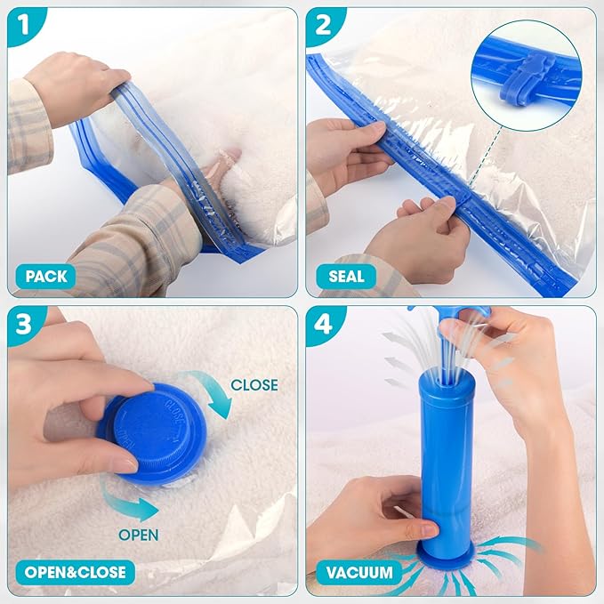 30 Pack Vacuum Storage Bags with Electric Pump, Compression Space Saver Vacuum Seal Bags 6 Jumbo/6 Large/6 Medium/6 Small/6 Roll Up Bags for Clothing Travel Comforters Blankets Pillows Bedding Duvets