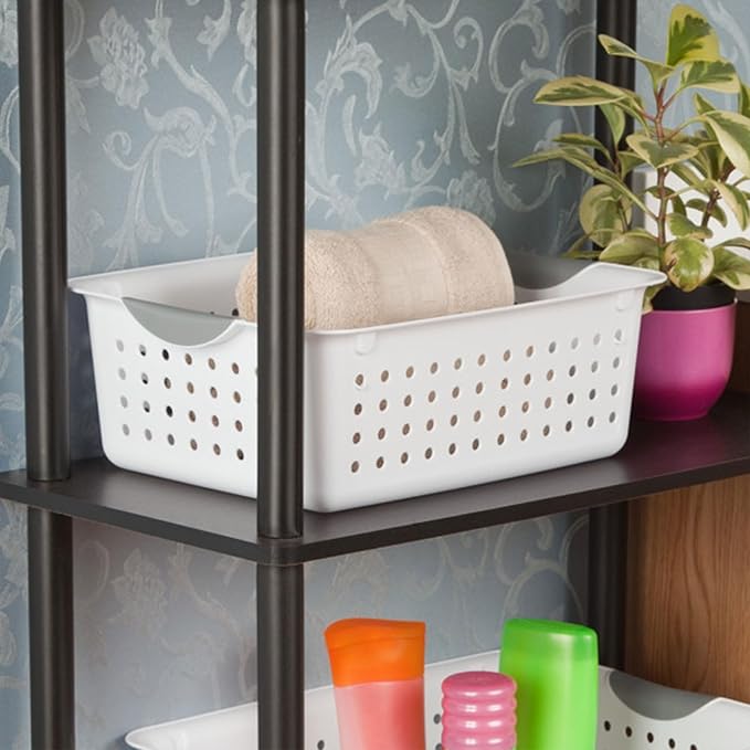 Sterilite 12-Pack Medium Ultra Basket, Open Top Plastic Storage Organizer, White - Classic Baskets for Organizing Countertops, Pantry Shelves, Kitchen Cabinets, Laundry Rooms or Home Offices