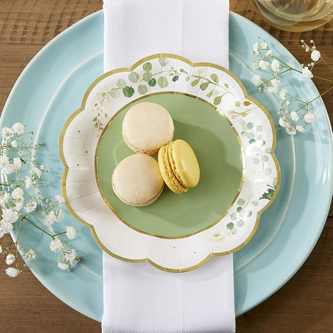 Kate Aspen Sage Green Party Decorations, Eucalyptus Floral Botanical Garden 62 Piece Plates and Napkins Party Supplies (16 Guests) Greenery Baby Shower Decorations & Bridal Shower Decor