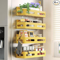 4 Pack Magnetic Spice Rack for Refrigerator, Spice Rack Organizer, Moveable Magnetic Shelf Fridge Organizer with 4 Hooks for Kitchen and Oven Organization, Yellow