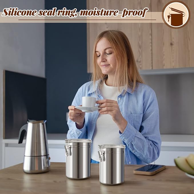 Lallisa 1 Pcs Stainless Steel Canisters 62 oz Stainless Steel Containers with Lids Food Storage Container with Airtight Clamp Lid Coffee Containers for Tea Sugar Coffee Flour Kitchen Counters
