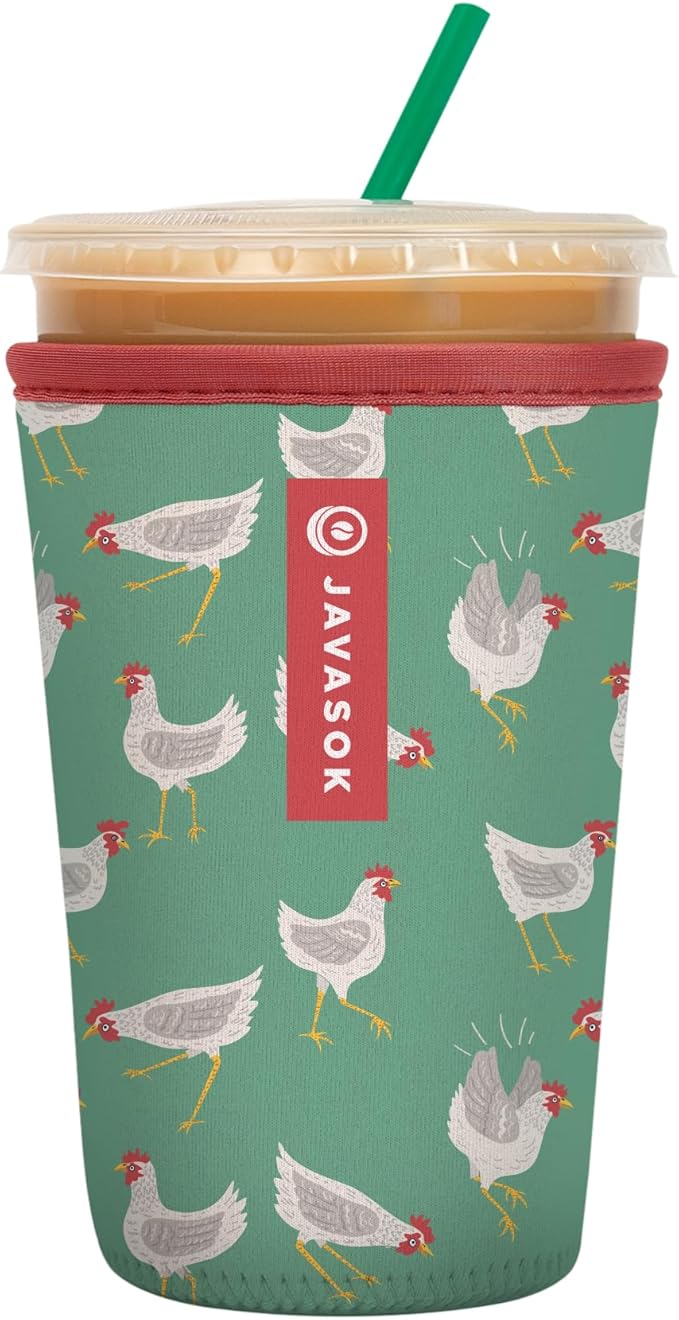 Sok It JavaSok Iced Coffee & Cold Soda Insulated Neoprene Cup Sleeve (Flew The Coop, Medium: 22-28oz)