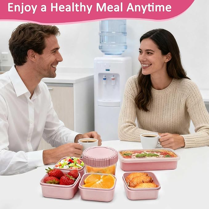 moleath Bento Box with 6 Removable Compartments Lunch Box, Microwave & Dishwasher Safe, Leakproof BPA-Free Snack Containers Ideal for Office, Picnic, Camping, Party, Travel, Pink